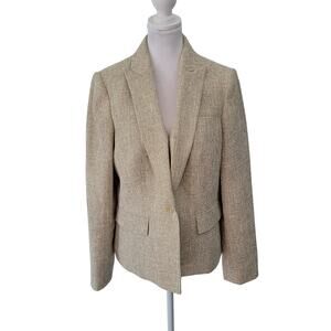 Calvin Klein Size 10 Tan Twill‎ One Button Blazer Office Career Jacket